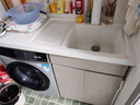洗衣機柜一體水盆陽(yáng)臺洗衣機臺盆一體柜一體盆組合洗衣機伴侶定制 130cm右盆奶茶色 曬單實(shí)拍圖