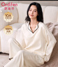 歐迪芬女士睡衣女帶胸墊100%純棉抑菌防螨全棉翻領(lǐng)套頭可外穿家居服L 曬單實(shí)拍圖