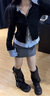 港風(fēng)chic拼接假三件長(cháng)袖t恤女春秋冬顯瘦設計感別致休閑百搭上衣 黑色 M 曬單實(shí)拍圖