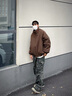7家優(yōu)品中性美拉德咖啡色豎條紋棉服男日系復古cleanfit百搭情侶棉衣外套 QYRJ-Y20咖啡色 XL 曬單實拍圖