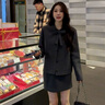 瑪嬌媚（Majiaomei）連衣裙女裝2025年冬季新款氣質(zhì)蝴蝶結毛呢外套半身裙子兩件套套裝 灰色套裝 M 曬單實(shí)拍圖