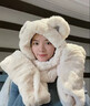 恒源祥圍巾帽子毛絨小熊一體女款2025新款秋冬季手套連帽圍脖騎行三件套 白毛圈球球耳-粉色 頭圍5460cm 曬單實(shí)拍圖