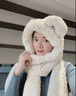 恒源祥圍巾帽子毛絨小熊一體女款2025新款秋冬季手套連帽圍脖騎行三件套 白毛圈球球耳-粉色 頭圍5460cm 曬單實(shí)拍圖