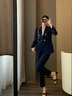 晨芙職業(yè)西裝套裝女秋冬新款高級感職場(chǎng)通勤大學(xué)生面試正裝女西服外套 藏青西裝+小腳褲 M 建議90-100斤 曬單實(shí)拍圖