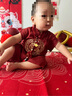 G.DUCKKIDS小黃鴨一周歲禮服男寶寶抓周衣服女?huà)雰喊偬鞚M(mǎn)月唐裝中國風(fēng)套裝 紅色三件套秋冬 90 尺碼1~2歲【 80-90cm】 曬單實(shí)拍圖