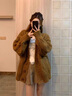 CamalgOri 小個子毛衣開衫女外套修身加厚麻花秋冬寬松慵懶風(fēng)中長款領(lǐng)針織 棕色 常規(guī) L 曬單實拍圖