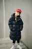 英氏（YEEHOO）兒童鵝絨羽絨服男女童長(cháng)款外套中大童裝連帽保暖冬裝 啞黑  130 曬單實(shí)拍圖