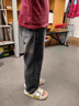 Homlean美式水洗牛仔褲男春夏高街痞帥寬松直筒闊腿長(cháng)褲子HS05黑灰L 曬單實(shí)拍圖