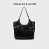 CHARLES&KEITH柔軟褶皺大容量單肩托特包包女包生日禮物CK2-30782457 Black黑色 大包 曬單實(shí)拍圖
