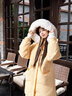 妃?，幱鸾q棉服女中長(cháng)款2025冬季新款韓版減齡甜美風(fēng)學(xué)生加厚大毛領(lǐng)棉襖 黃色 S 曬單實(shí)拍圖