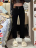 紅蜻蜓高腰直筒牛仔褲女秋冬季2025年新款女裝九分加絨窄版煙管長褲子女 黑色 常規(guī) （長褲） M （建議體重99-112斤） 曬單實(shí)拍圖