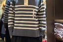 無(wú)印良品（MUJI）女式 米蘭諾羅紋編織半拉鏈毛衣女款針織衫25年秋季 女裝 深灰色條紋 M (160/84A) 曬單實(shí)拍圖