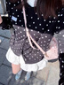 ELEVEN SLEEP波點假兩件針織開衫上衣女秋季高級感慵懶風毛衣外套 黑色波點 S 曬單實拍圖