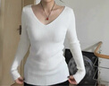 FOX.G女士毛衣v領(lǐng)針織衫女裝秋裝新款2025打底衫女內搭可外穿長(cháng)袖上衣 純色V領(lǐng)針織打底衫白色 均碼 【建議120斤左右內】 曬單實(shí)拍圖