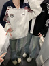 西域傳奇插肩袖運動開衫衛(wèi)衣外套男秋季新款美式撞色情侶休閑立領(lǐng)夾克上衣 白花灰 常規(guī) XL (建議115斤-145斤） 曬單實拍圖