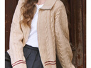 百圖betu女裝2025春季新款毛針織衫翻領(lǐng)撞色邊麻花拉鏈開(kāi)衫女2501X05 卡其色 M 曬單實(shí)拍圖