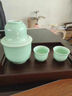 溫酒器家用溫酒壺二兩黃酒燙酒壺老式半斤暖熱酒具陶瓷青花白酒杯 半斤（青瓷）+小酒杯*2 曬單實(shí)拍圖