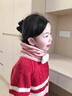 語(yǔ)嬉兒童卡通圍巾秋冬款女童條紋卡通圍脖男童護臉?lè )里L(fēng)冬季保暖護脖套 1#粉色條紋兔 3-12歲 曬單實(shí)拍圖