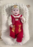 G.DUCKKIDS小黃鴨滿(mǎn)月春秋嬰兒寶寶百天連體衣男女衣服純棉新生兒周歲中國 福云紅璃 四季款 73cm 73 曬單實(shí)拍圖
