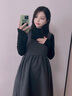 苒祺祺孕婦連衣裙春秋裝女2025新款孕婦裝春季套裝時尚洋氣背帶裙兩件套 黑色打底+灰色背帶裙（套裝） L 曬單實拍圖