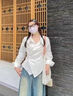 小野七天襯衫女不規則收腰微胖大碼女孩顯瘦秋季襯衣氣質(zhì)襯衫長(cháng)袖顯瘦上衣 白色 S 建議90-105斤 曬單實(shí)拍圖