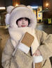 唐獅（TonLion）可愛(ài)毛絨小熊帽子圍巾手套一體女冬季加厚保暖騎車(chē)防寒帽雷鋒帽男 米色 曬單實(shí)拍圖