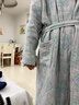 莫代爾純棉浴袍四層紗布秋冬厚款男女汗蒸服浴衣情侶款棉紗吸水速干睡袍 線(xiàn)條象--灰藍 XL -體重130-170斤 曬單實(shí)拍圖