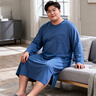 VeniMasee純棉睡裙男春秋薄款寬松過(guò)膝睡袍一體式連體睡衣中長(cháng)款浴袍家居服 雙面棉：寶藍色 3XL 【建議體重180-220斤】 曬單實(shí)拍圖