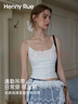 Henny Rue女士吊帶背心女純色棉質(zhì)細肩帶坑條自帶胸墊大圓領(lǐng)基礎款打底上衣 薄款月光白 L （建議105-130斤） 曬單實(shí)拍圖