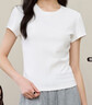 逸陽(yáng)逸陽(yáng)2025年春夏短袖T恤女短款修身辣妹T純色圓領(lǐng)棉氨微彈舒適上衣 白色 L 曬單實(shí)拍圖