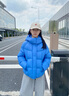 波司登（BOSIDENG）25新款羽絨服女童短款90絨5A抗菌絨連帽泡芙加厚外套T250243102Q 布魯斯藍5A34 160 80A 約150-160cm 45kg 曬單實(shí)拍圖
