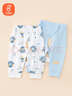 貝瑞加（Babyprints）寶寶開(kāi)襠褲2條裝新生兒純棉長(cháng)褲嬰兒按扣款褲子 星球+藍 59 曬單實(shí)拍圖