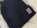 西本兔毛線(xiàn)帽子男保暖冬季針織棉帽加絨加厚大頭圍秋冬季騎車(chē)套頭護耳帽 皮標針織帽【黑色】 曬單實(shí)拍圖