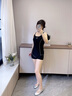 范德安（BALNEAIRE）小黑裙系列連體泳衣平角女士帶胸墊防曬顯瘦遮肉時(shí)尚休閑溫泉度假 摩登黑 M 【155-165cm/50-58kg】 曬單實(shí)拍圖