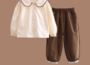 拉夏貝爾女童春秋兩件套新款洋氣女孩純棉襯衣束腳褲兒童秋季套裝 米咖套裝 110 建議身高101cm-110cm 曬單實(shí)拍圖