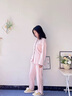 FENTENGC輕奢品牌睡衣女士高端長(cháng)袖秋冬薄款華夫格溫柔粉色家居服套裝 淺粉 L 建議105-125斤 曬單實(shí)拍圖