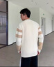 FOX.G男士毛衣針織衫衛衣外套秋季男裝秋裝長(cháng)袖衣服內搭打底衫2025新款 撞色慵懶毛衣米白色 L 【建議120斤以?xún)取?曬單實(shí)拍圖