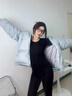 XPAY日本牛奶絲無(wú)痕保暖內衣女彈打底衫長(cháng)袖套裝緊身秋冬美膚衣 黑色-長(cháng)袖套裝 均碼 （80-145） 曬單實(shí)拍圖