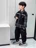 G.DUCKKIDS男童秋裝套裝2025新款痞帥中小兒童外套春秋款帥氣小男孩寶寶上衣 黑色春秋款格子套裝/H-83 100 建議身高100CM 曬單實(shí)拍圖