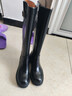 狄德拉真皮厚底長(cháng)筒靴女2026秋冬新款圓頭粗跟不過(guò)膝騎士靴顯瘦高筒靴 黑色單里 38 (240mm) 曬單實(shí)拍圖