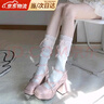 JIOESC日系小腿襪子女夏季中筒襪蕾絲花邊可愛(ài)甜美洛麗塔jk綁絲帶過(guò)膝襪 白粉 小腿襪 1雙 均碼 【80-160斤】 曬單實(shí)拍圖