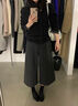 皮爾卡丹（pierre cardin）梨型身材顯瘦灰色毛呢闊腿褲大碼女裝胖mm春季寬松休閑八分彎刀褲 深灰色 M 建議90-100斤 曬單實(shí)拍圖