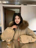 圣保美連帽大毛領(lǐng)羽絨棉服女裝2025冬季新款韓版棉衣外套加厚工裝派克服 卡其色 S 曬單實(shí)拍圖