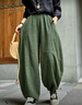 蘑菇同學大碼棉麻褲闊腿褲女春季棉麻垂感燈籠褲女春夏休閑褲寬松哈倫長褲 綠色 XL 建議115-130斤 曬單實拍圖