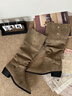 5+粗跟長(cháng)筒靴女2025秋冬新款尖頭西部牛仔靴堆堆靴長(cháng)靴美拉德騎士靴 杏色-絨里 37 曬單實(shí)拍圖