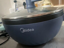 美的（Midea）電炒鍋 電蒸鍋 電火鍋 電煮鍋家用多功能煎炒一體鍋 4L大容量料理烤肉電熱鍋 HGE2813 配蒸籠木鏟 曬單實(shí)拍圖