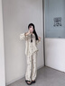 妮狄婭新款睡衣女秋季純棉紗布長(cháng)袖水墨花卉復古優(yōu)雅春秋家居服套裝 米黃 TF25336 L (165) 【參考體重105-125斤】 曬單實(shí)拍圖