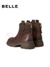 百麗（Belle）復古擦色時(shí)裝羊皮靴女2025冬新商場(chǎng)同款真皮粗跟短靴E5S1DDD5預售 啡色-絨里 36 曬單實(shí)拍圖