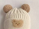 兔兔大文嬰幼兒帽子秋冬季0-6-12個(gè)月加厚保暖護耳一體兒童針織帽3歲寶寶 小熊護耳米白，棉布內里 頭圍42-50cm（建議0-3歲） 曬單實(shí)拍圖