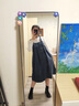 苒琦媽咪孕婦連衣裙秋季2025新款毛呢背帶裙顯瘦氣質(zhì)寬松中長(cháng)款春秋套裝女 藍色背帶裙+白色打底上衣（兩件套） L 曬單實(shí)拍圖